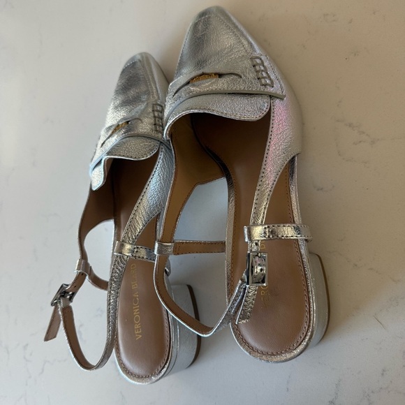 Veronica Beard Celia Sling Back Silver Flat Size: 6 - Picture 3 of 6